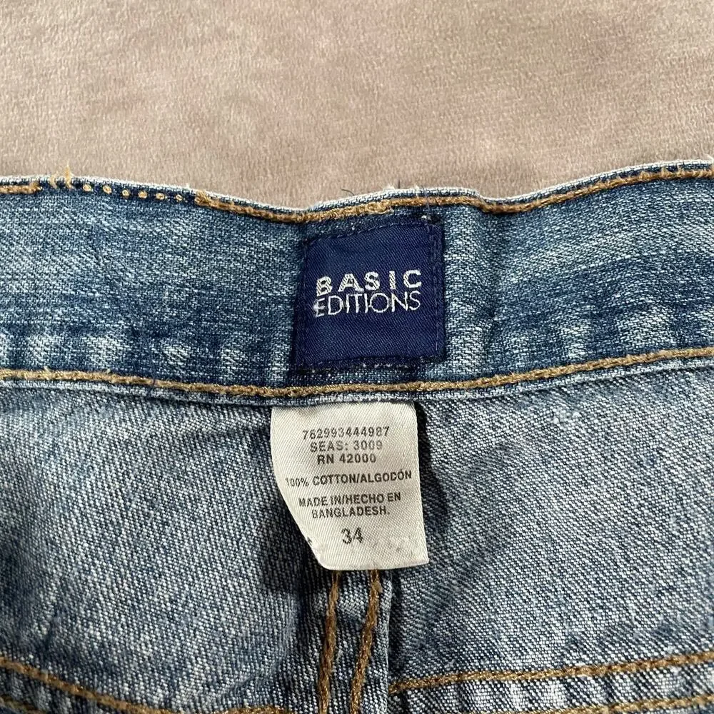 Vintage 00s Basic Editions Men's Waist 34 Denim Jean Shorts Carpenter Light Wash